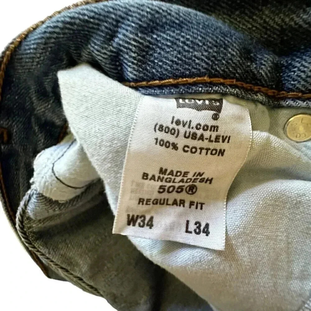 Levis 505 Jeans Mens 34X34 measure 31x32 Regular Fit Straight Leg Light Wash - Picture 9 of 12